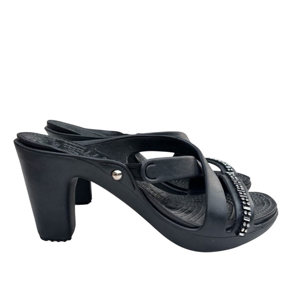 Crocs Cyprus IV Rhinestone Heels Black Size 10 Strappy Sandal